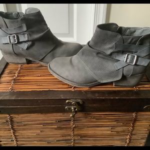 Gray ankle booties.